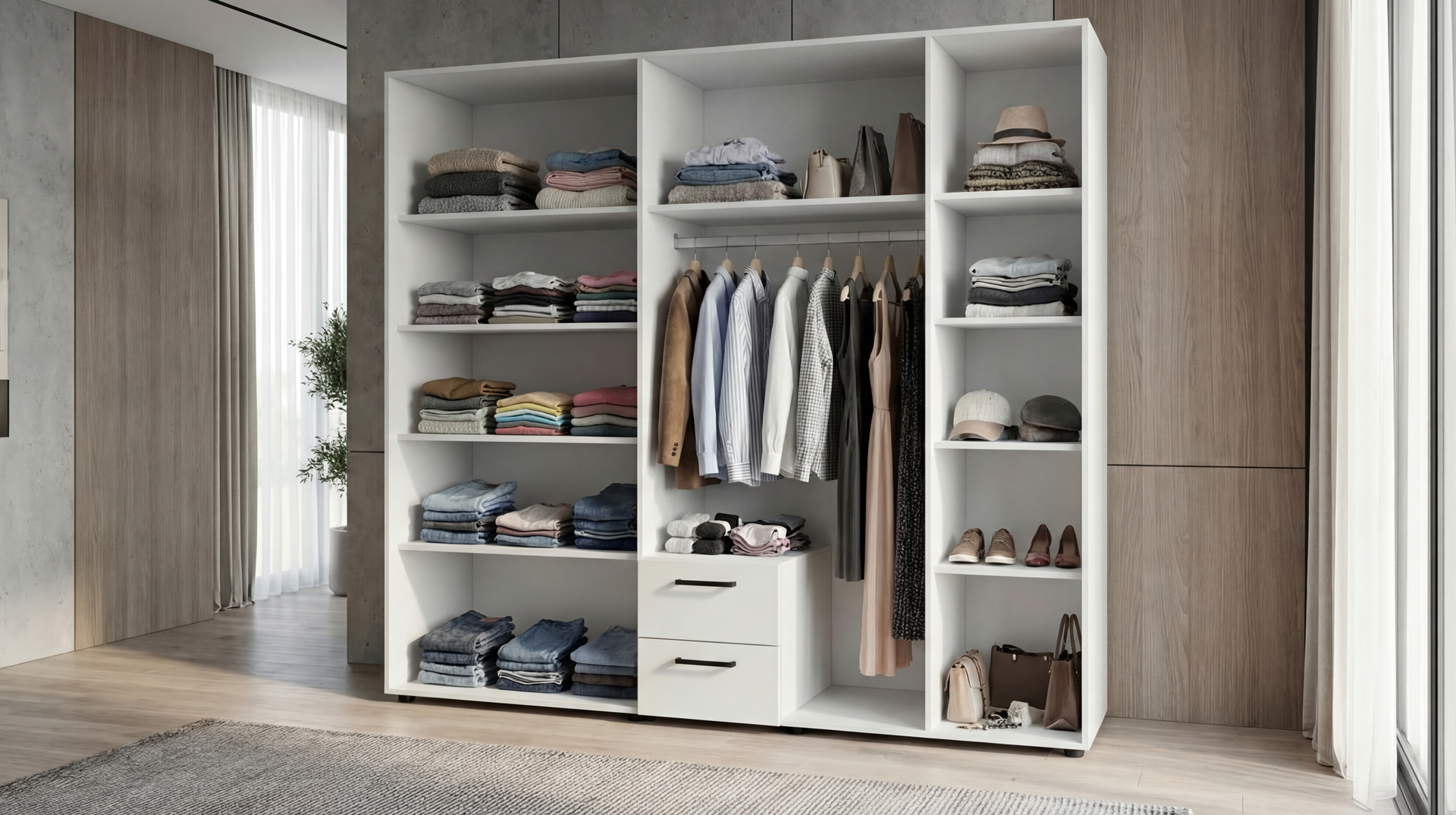 Dulap cu bara pentru umerase si rafturi Bruno XL2, alb  3